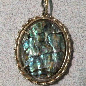 Vintage Oval Sculpted YG Over Abalone Pendant